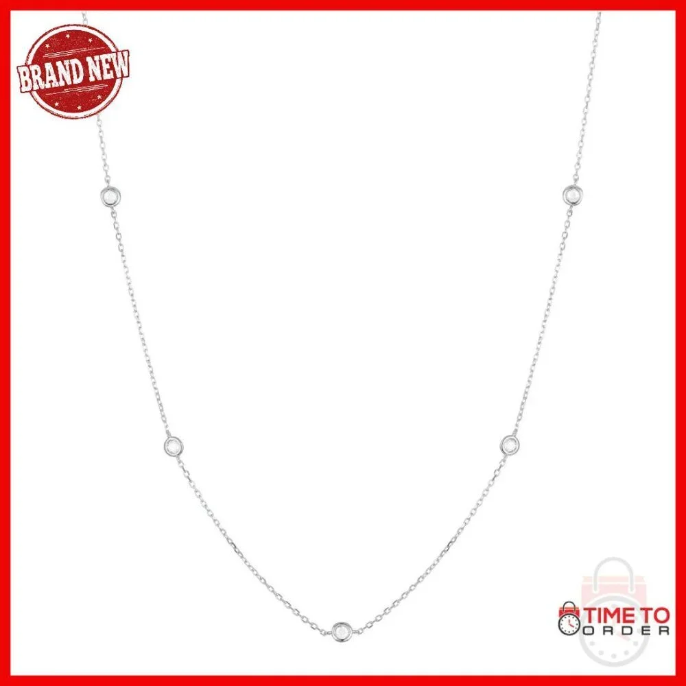 Sterling Silver CZ Station Necklace 15